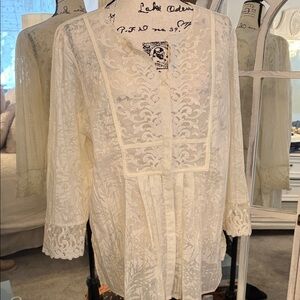 INC International Concepts Cream Lace Tunic